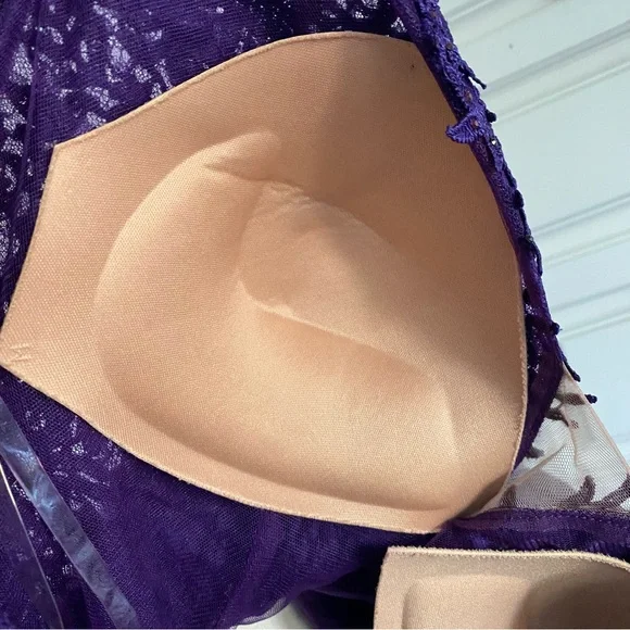 Mori Lee Madeline Gardner Gown Dress Sz 14 Purple Long Sleeve Sequins Lace Gala - Picture 13 of 16